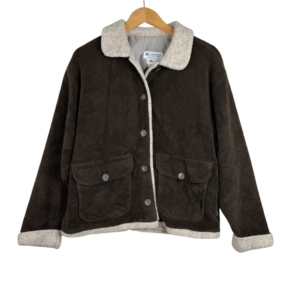 Columbia Sportswear Women's Sherpa Snap Front Jacket size Medium Brown/White